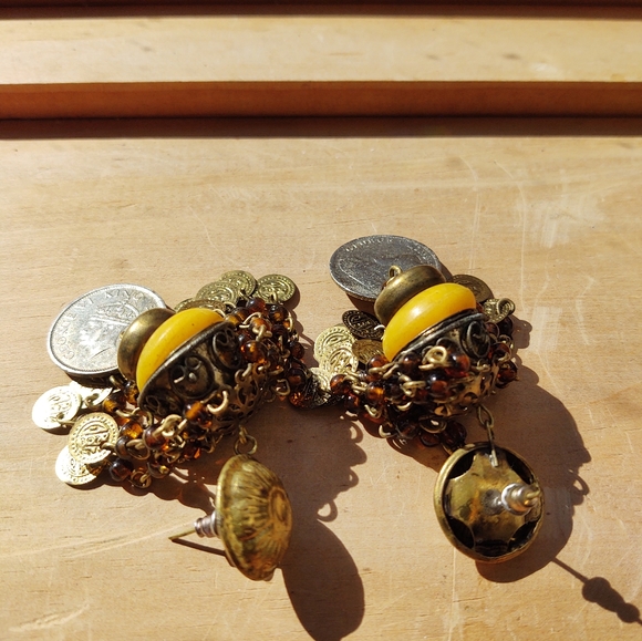 Vintage Bohemian Yellow Beaded Chain Necklace, Bracelet & Earrings Set of 3 - Picture 16 of 16